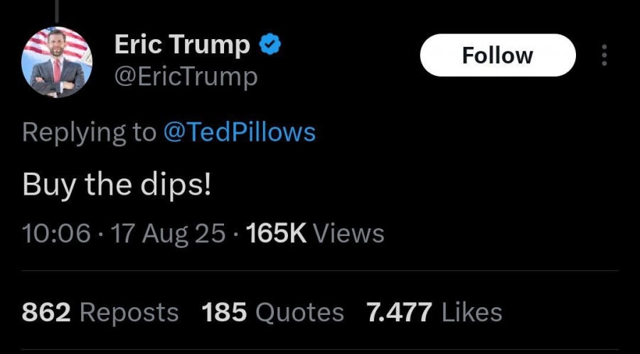 توصیه-اریک-ترامپ-به-سرمایه‌گذاران-کریپتو