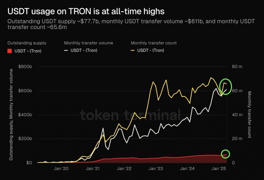 رکورد-جدید-usdt-در-شبکه-ترون-از-نظر-عرضه-و-حجم-تراکنش